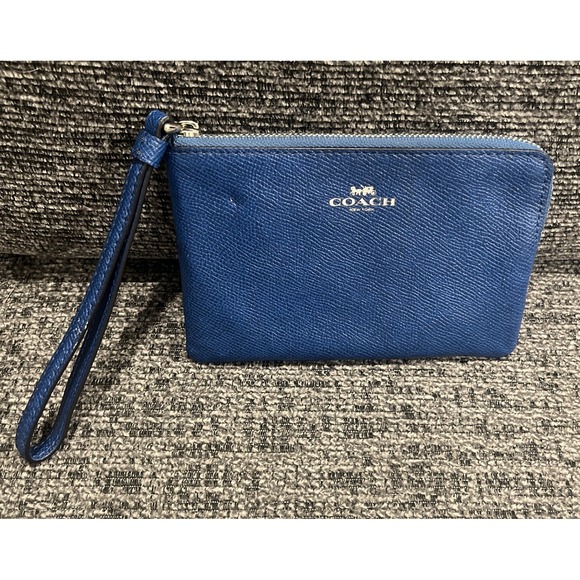 Authentic COACH Corner Zip Crossgrain Leather Wristlet Wallet Purse Blue F58032‎ - Picture 5 of 9